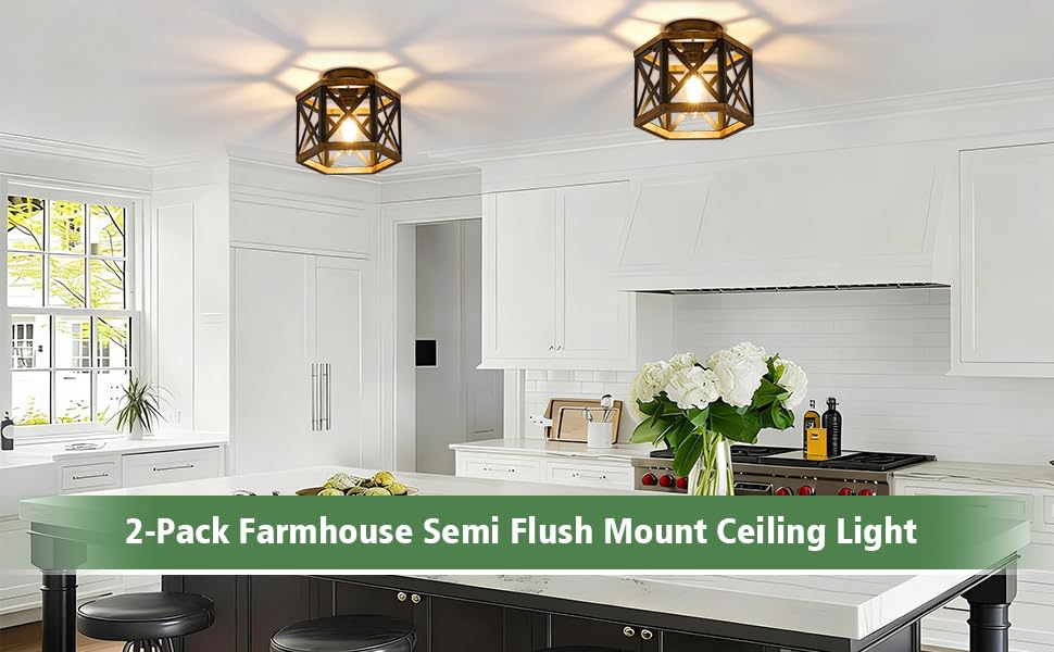 Farmhouse Wood Flush Mount Ceiling Light