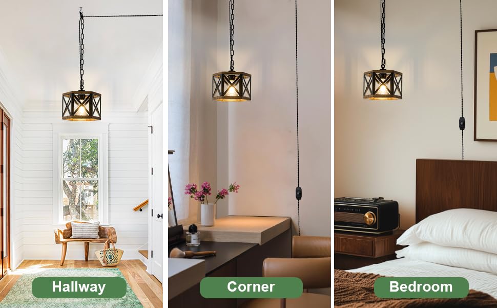 2 Pack Rustic Farmhouse Plug in Pendant Light Fixture