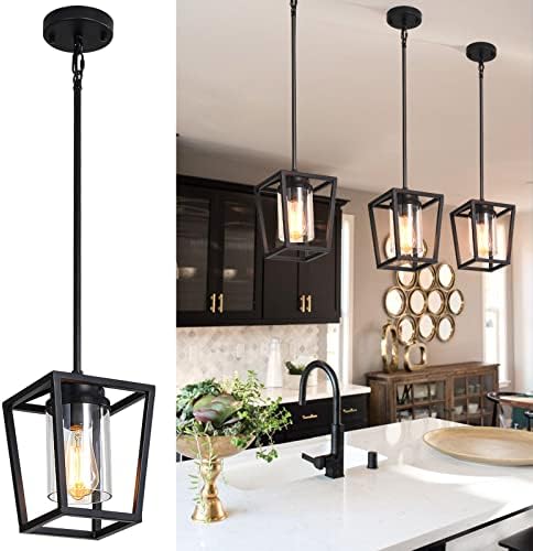 SGLfarmty Black Pendant Lights Kitchen Island, 1-Light Pendant Light Fixtures, Farmhouse Kitchen ...
