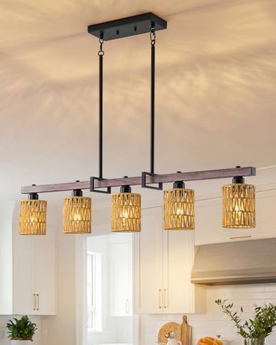 Rjieoc 5-Light harmhouse Kitchen Island Light Fixture, Linear Chandelier for Dining Room, 5-Light...