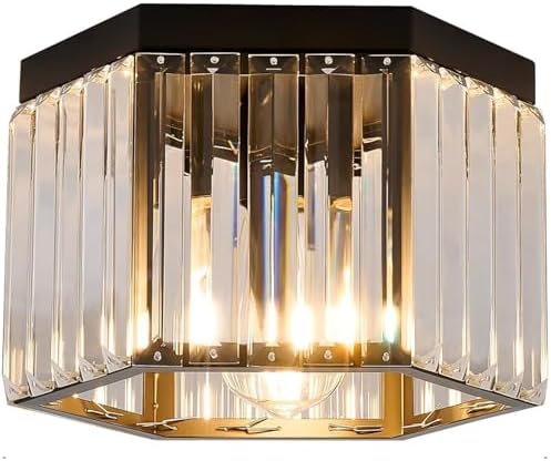 SGLfarmty Black Crystal Ceiling Light Fixture, 10.2" UL Listed Modern Flush Mount Ceiling Lamp fo...