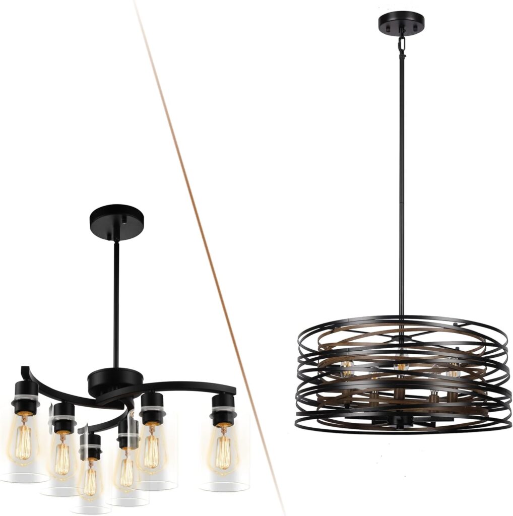 Sigaitwei 5-Light Drum Chandelier and 6-Light Modern Black Chandeliers