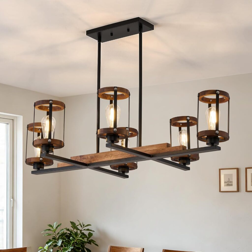 6-Light Farmhouse Kitchen Island Chandelier, 40In Dining Room Light Fixture