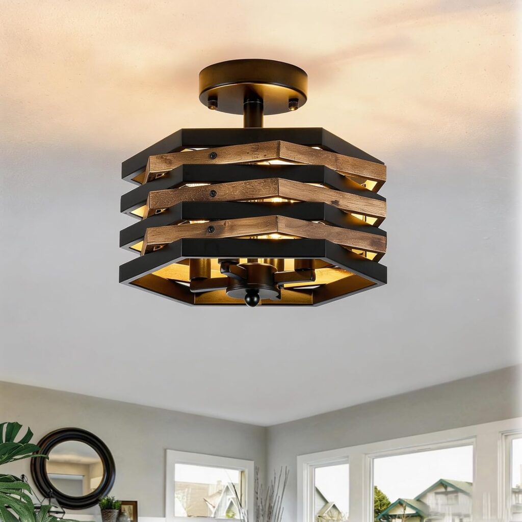 4-Light Rustic Farmhouse Semi Flush Mount Ceiling Light for Entryway Closet